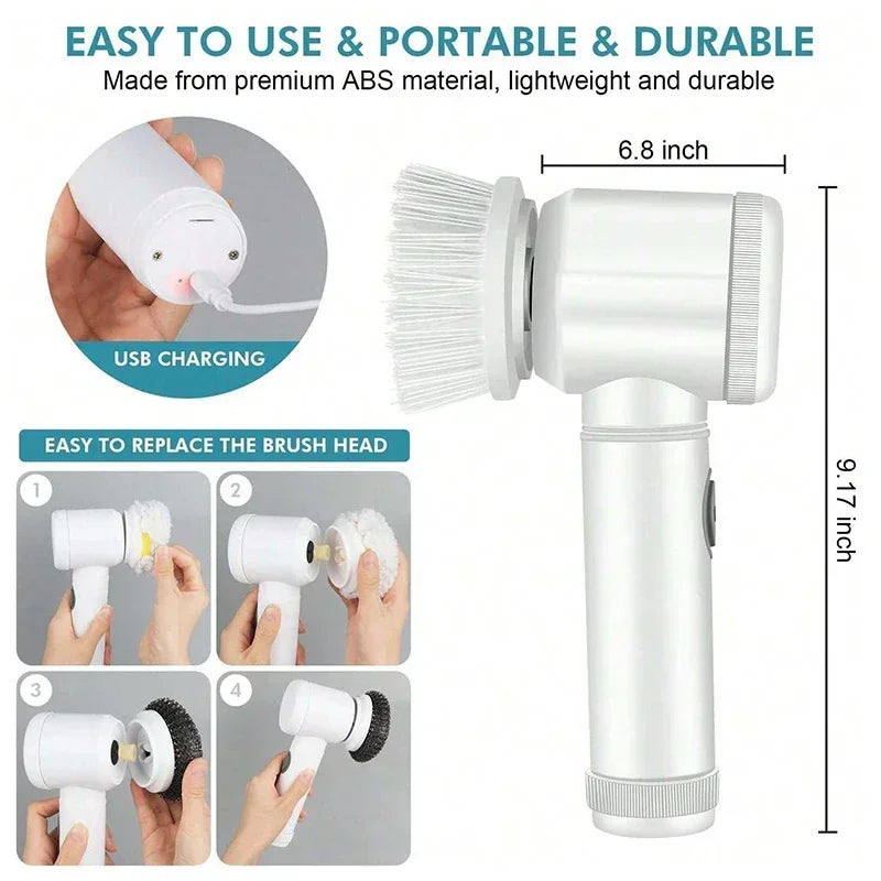 Electric Spin Scrubber Cordless with 5 Replaceable Brush Heads