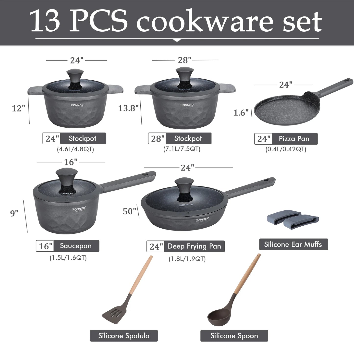 DONNOR 12 Pcs Non Stick Pots and Pans Set