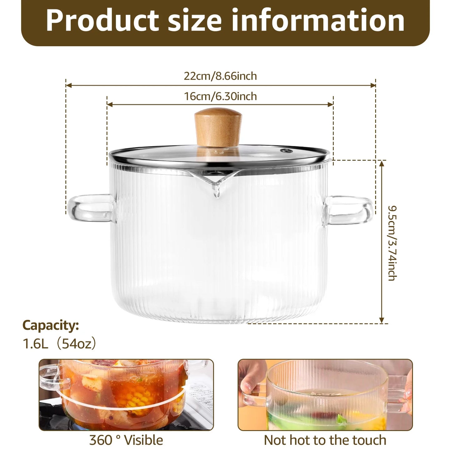 1.6/2.3L Glass Cooking Pot