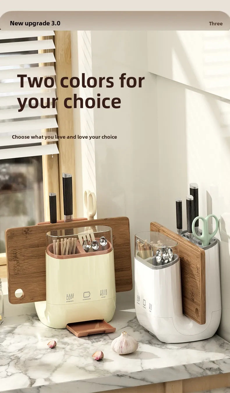 Storage rack with integrated knife holder