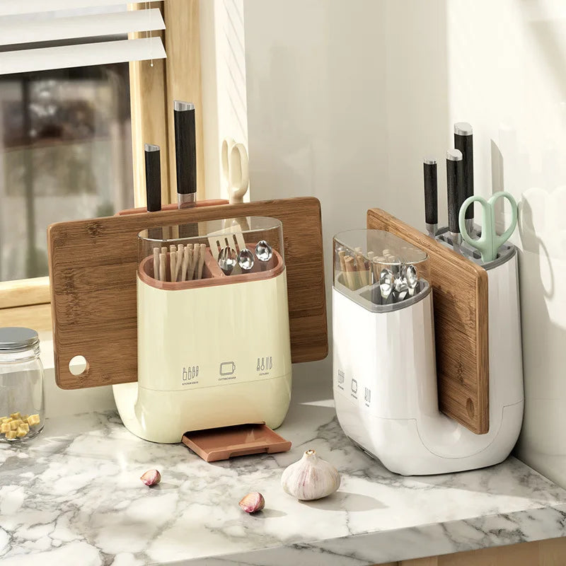 Storage rack with integrated knife holder