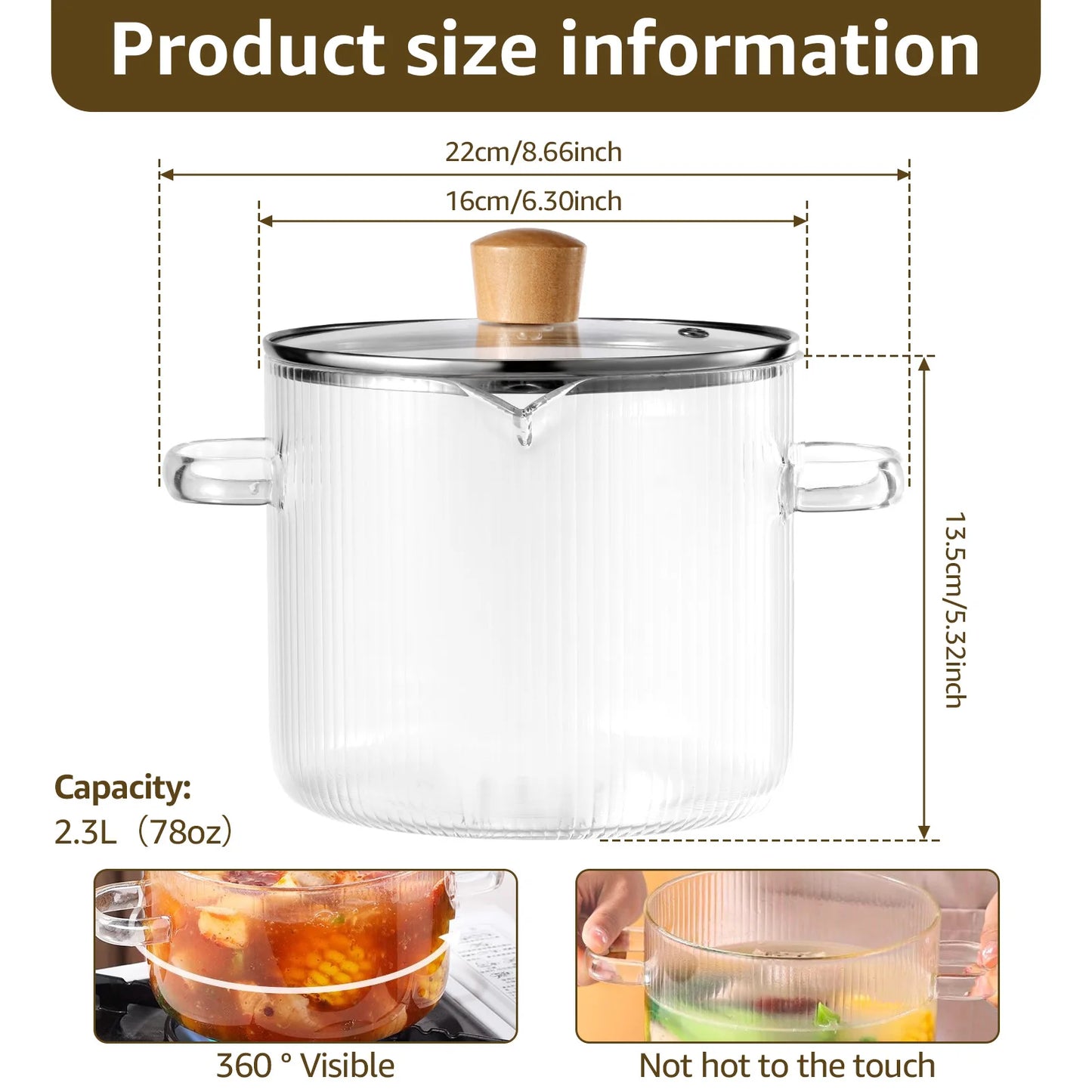 1.6/2.3L Glass Cooking Pot