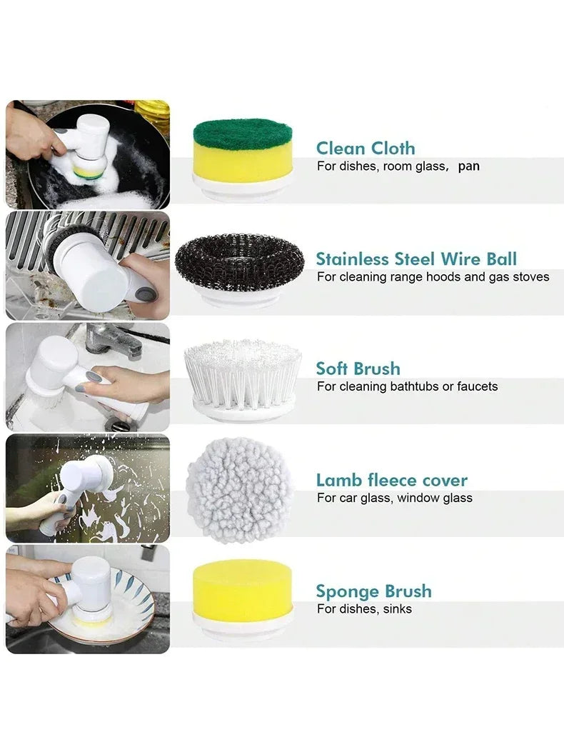 Electric Spin Scrubber Cordless with 5 Replaceable Brush Heads