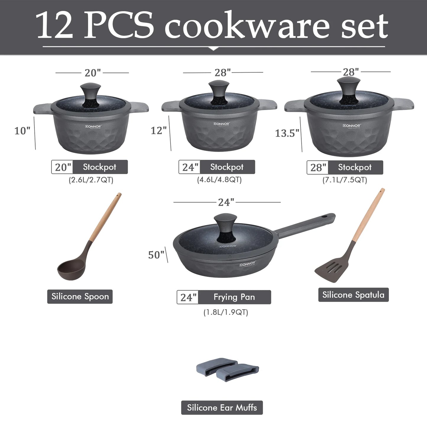 DONNOR 12 Pcs Non Stick Pots and Pans Set