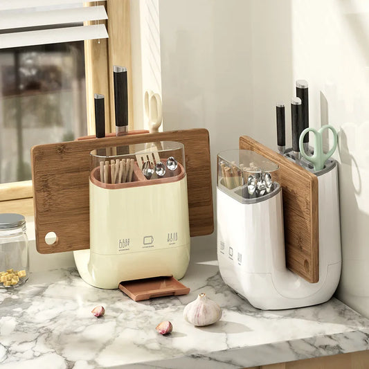 Storage rack with integrated knife holder